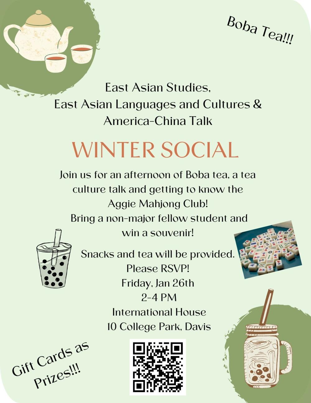A flyer for the upcoming event, text listed above. Pictures of boba tea.